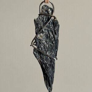 Black Kyanite Natural Blade Wrapped Pendant